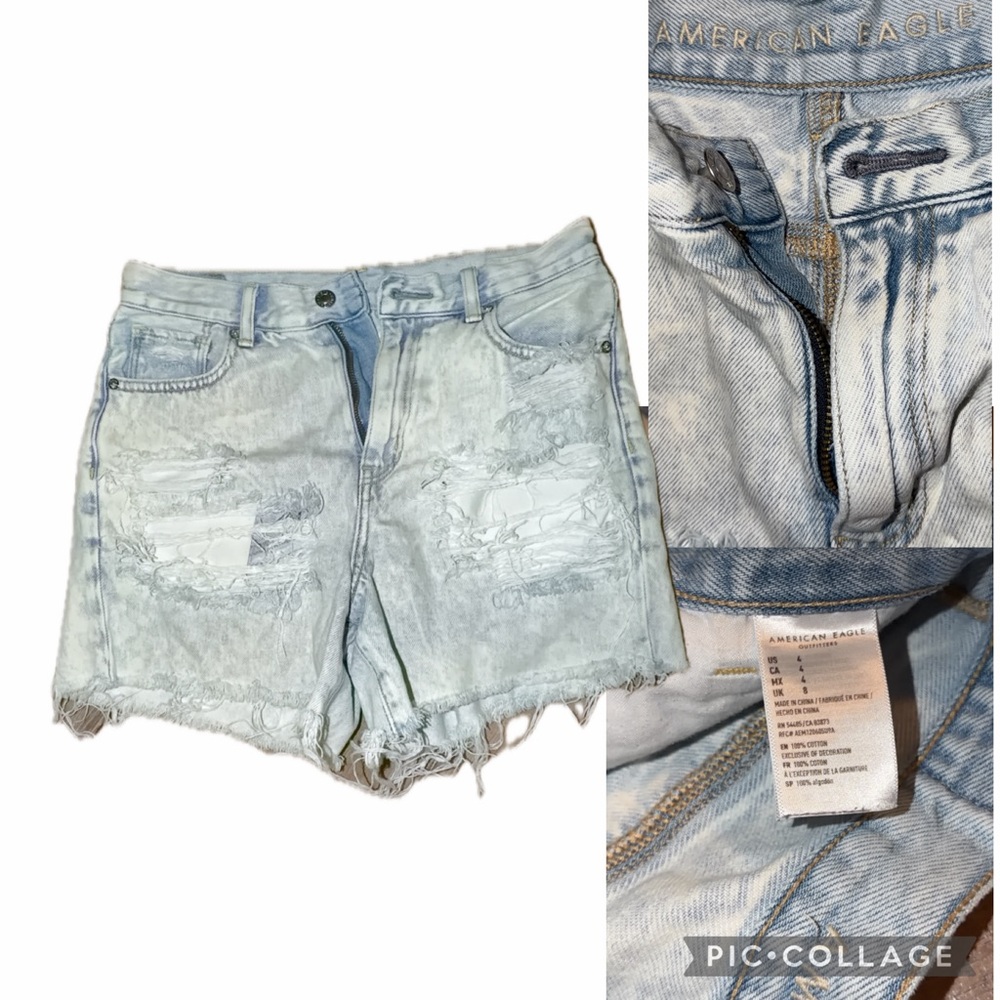 American Eagle Outfitters Women's Light Blue Ripped Jean Shorts